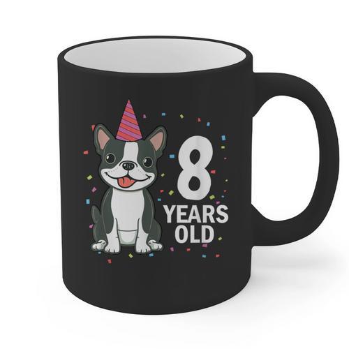 8 Years Old Birthday Boston Terrier Dog Lover 8th Party Kid Graphic Print Coffee Mug - Bostonterriersmerch.com