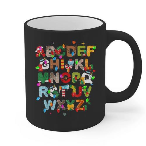 ABCs Learning Kindergarten Teacher Christmas Lights Alphabet For Men Women Kids Graphic Print Coffee Mug - teacherstshirts.com