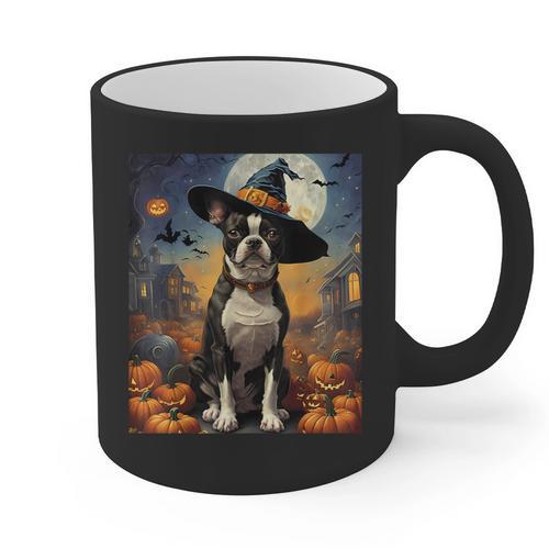 Aesthetic Halloween Boston Terrier Dog Witch Pumpkin For Men Women Kids Graphic Print Coffee Mug - Bostonterriersmerch.com