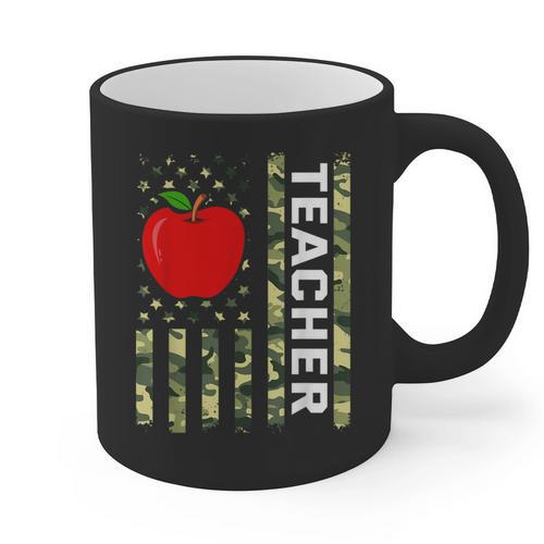 American Flag Camouflage Teacher Patriotic 4th Of July Graphic Print Coffee Mug - teacherstshirts.com CA