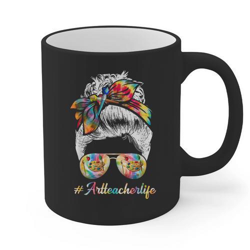 Art Teacher Life Messy Bun Back To School Art Teacher Graphic Print Coffee Mug - teacherstshirts.com UK