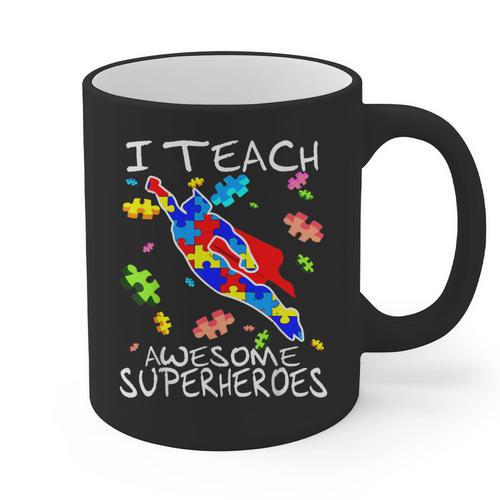 Autism Awareness Teacher I Teach Awesome Superheroes Graphic Print Coffee Mug - teacherstshirts.com UK