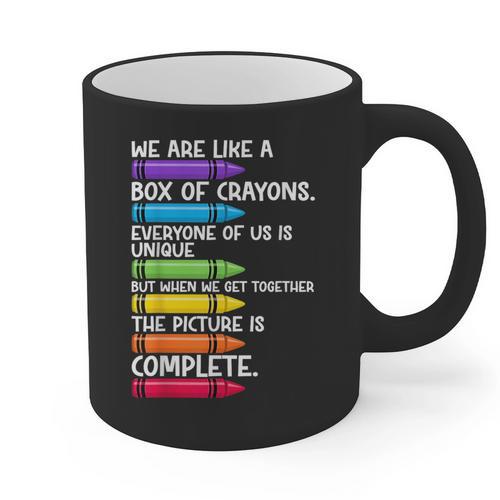Back To School Teacher We Are Like A Box Of Crayons Graphic Print Coffee Mug - teacherstshirts.com DE