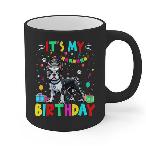 My Birthday Colorful Costume Boston Terrier Party Graphic Print Coffee Mug - Bostonterriersmerch.com