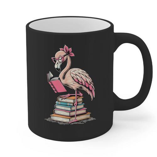 Book Lover Cute Flamingo Reading Teacher Librarian Women Graphic Print Coffee Mug - teacherstshirts.com