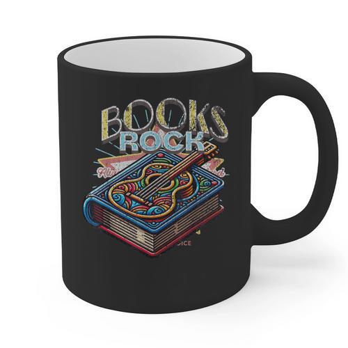 Books Rock Rock'n Roll Science Of Reading Teachers Guitar Graphic Print Coffee Mug - teacherstshirts.com UK
