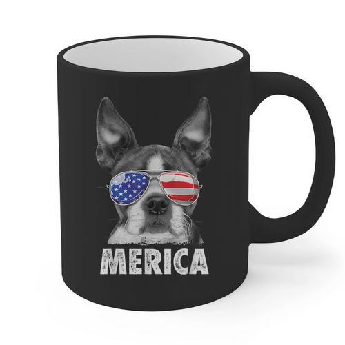 Boston Terrier 4th Of July Merica Men Women USA Flag Vintage Graphic Print Coffee Mug - Bostonterriersmerch.com