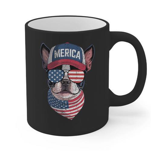 Boston Terrier 4th Of July US Merica Bostie Dog Patriotic For Men Women Kids Graphic Print Coffee Mug - Bostonterriersmerch.com
