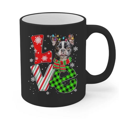 Boston Terrier Christmas Tree Lights Santa Dog Xmas For Men Women Kids Graphic Print Coffee Mug - Bostonterriersmerch.com