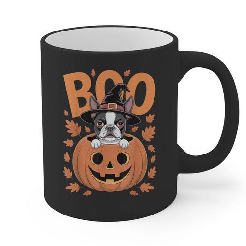 Boston Terrier Costume On Pumpkin Halloween Boston Terrier Graphic Print Coffee Mug - Bostonterriersmerch.com AU