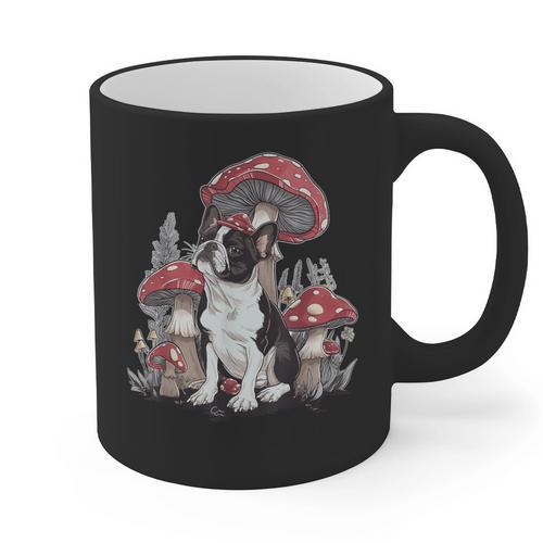 Boston Terrier Dog Cottagecore Aesthetic Mushroom Hat Graphic Print Coffee Mug - Bostonterriersmerch.com DE