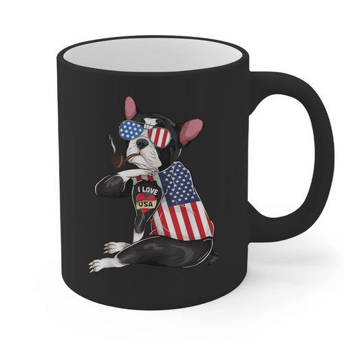 Boston Terrier Dog Merica 4th Of July Usa American Flag Men Graphic Print Coffee Mug - Bostonterriersmerch.com