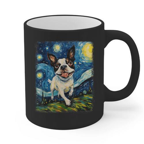 Boston Terrier Dog Starry Night Painting Graphic Print Coffee Mug - Bostonterriersmerch.com DE