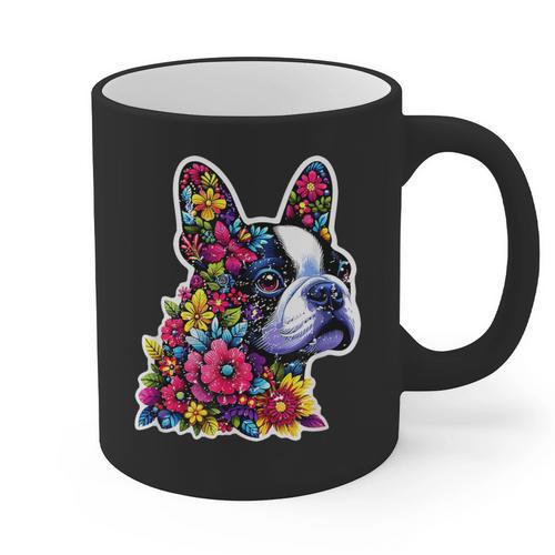 Boston Terrier Floral Vintage Dog Mom Distressed Men Women Kids Graphic Print Coffee Mug - Bostonterriersmerch.com