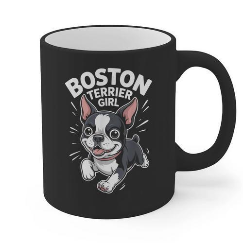 Boston Terrier Girl Cute Cartoon For Dog Owners Pet Terrier Graphic Print Coffee Mug - Bostonterriersmerch.com