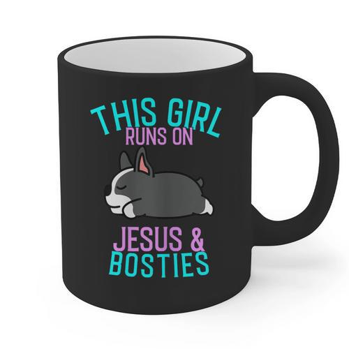 Boston Terrier This Girl Runs On Jesus And Boston Terriers Graphic Print Coffee Mug - Bostonterriersmerch.com AU