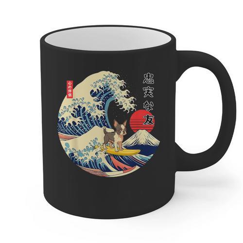 Boston Terrier Japanese Kanagawa Wave Surf Loyal Dog Men Women Kids Graphic Print Coffee Mug - Bostonterriersmerch.com