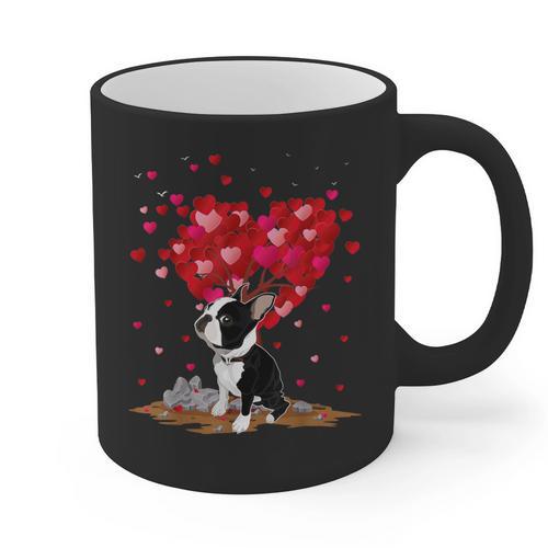 Boston Terrier Lover Heart Shape Boston Terrier Valentine Graphic Print Coffee Mug - Bostonterriersmerch.com