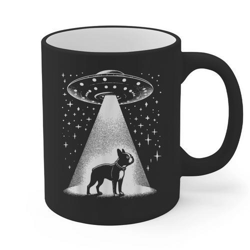 Boston Terrier Mom Dad Dog Alien UFO For Men Women Graphic Print Coffee Mug - Bostonterriersmerch.com