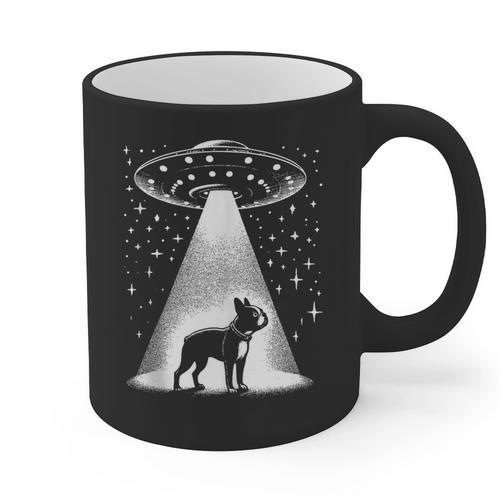 Boston Terrier Mom Dad Dog Alien UFO Graphic Print Coffee Mug - Bostonterriersmerch.com