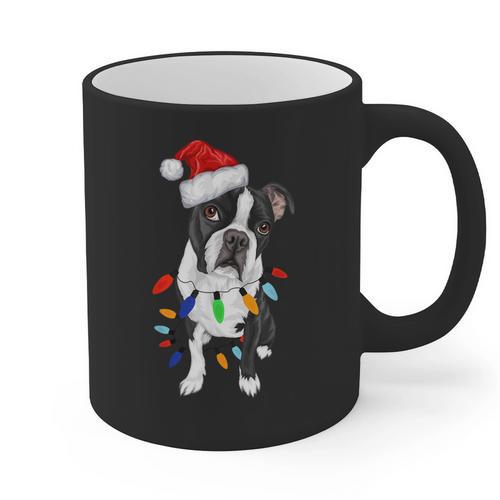 Boston Terrier Santa Christmas Lights Xmas Dog Lover Men Women Kids Graphic Print Coffee Mug - Bostonterriersmerch.com