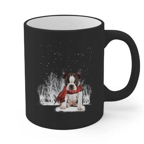 Boston Terrier In The Snow Merry Christmas Winter Graphic Print Coffee Mug - Bostonterriersmerch.com
