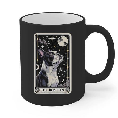 Boston Terrier Tarot Card Star With The Moon Men Women Kids Graphic Print Coffee Mug - Bostonterriersmerch.com