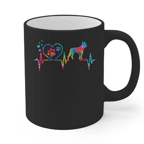 Boston Terrier Tie Dye Heartbeat Love Dog Men Women Graphic Print Coffee Mug - Bostonterriersmerch.com DE