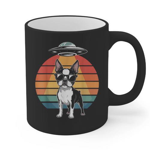 Boston Terrier UFO Alien Boston Terrier Dog Mom Dad Graphic Print Coffee Mug - Bostonterriersmerch.com