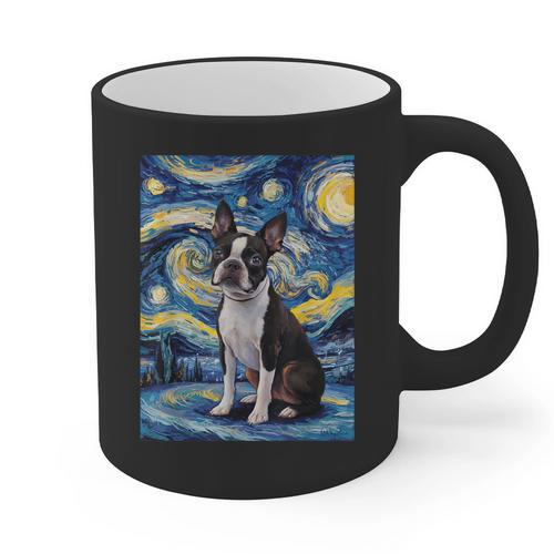 Boston Terrier Van Gogh Starry Night Graphic Print Coffee Mug - Bostonterriersmerch.com