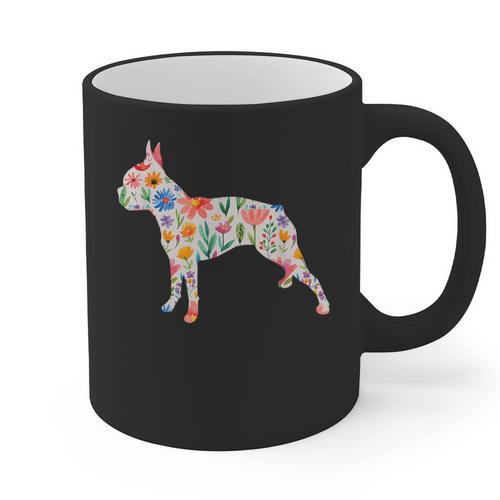 Boston Terrier Watercolor Flowers Graphic Print Coffee Mug - Bostonterriersmerch.com
