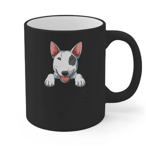 Bull Terrier Pocket Bull Terrier Peeking Out Pocket Graphic Print Coffee Mug - Bostonterriersmerch.com