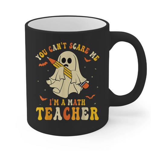 You Can't Scare Me I'm A Math Teacher Halloween Ghost Groovy Graphic Print Coffee Mug - teacherstshirts.com
