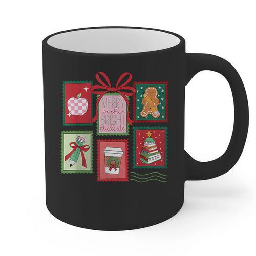Christmas Teacher Stamps Graphic Print Coffee Mug - teacherstshirts.com UK