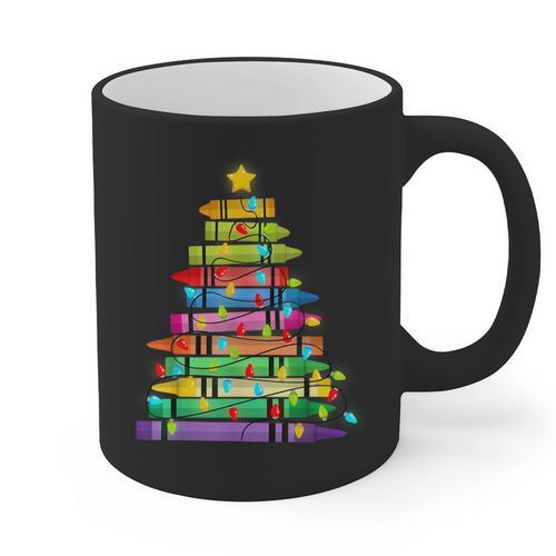 Christmas Tree Made Of Crayons School Teacher Life Student Graphic Print Coffee Mug - teacherstshirts.com