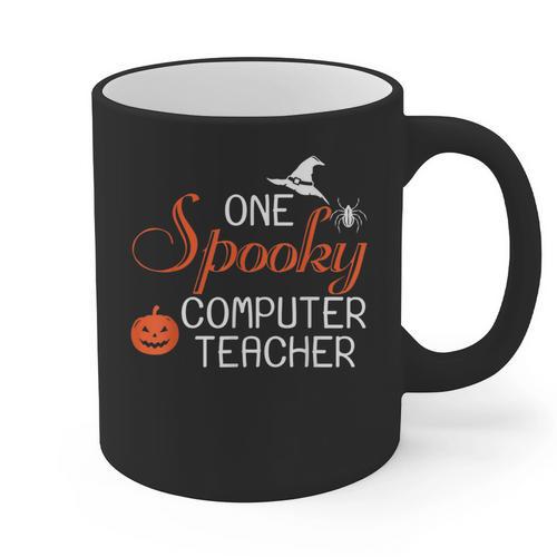 Computer Teacher Halloween Spooky Men Women Kids Graphic Print Coffee Mug - teacherstshirts.com UK