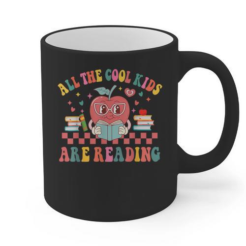All The Cool Kids Are Reading Book Reading Teacher School Graphic Print Coffee Mug - teacherstshirts.com UK