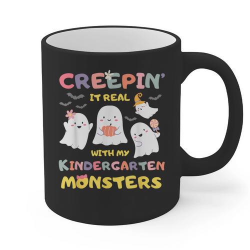 Creepin It Real With Kindergarten Monsters Halloween Teacher Graphic Print Coffee Mug - teacherstshirts.com AU