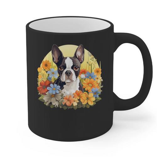 Cute Boston Terrier Spring Flower Garden Colorful Puppy Dog Graphic Print Coffee Mug - Bostonterriersmerch.com