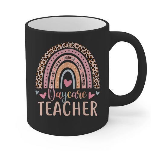 Cute Daycare Teacher Rainbow Leopard Print Childcare Worker Graphic Print Coffee Mug - teacherstshirts.com UK