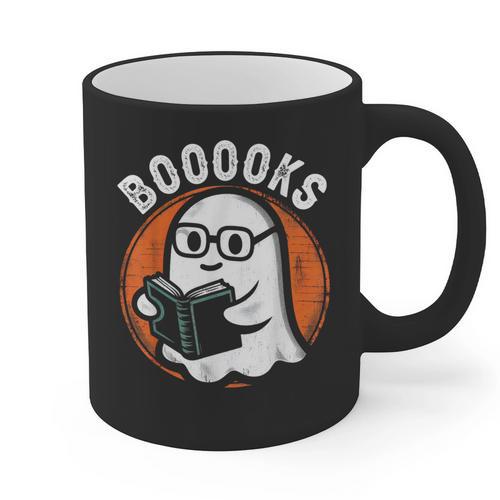 Cute Ghost Book Reading Books Lover Retro Halloween Teacher Graphic Print Coffee Mug - teacherstshirts.com