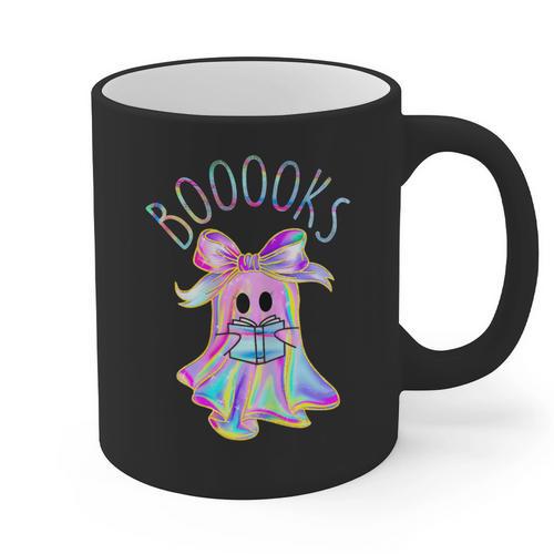 Cute Ghost Book Reading Halloween Teacher Top Girls Women Graphic Print Coffee Mug - teacherstshirts.com UK