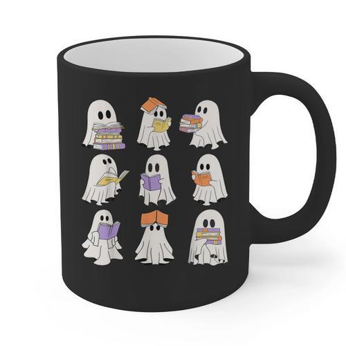 Cute Ghost Reading Books Teacher Halloween Reading Men Women Kids Graphic Print Coffee Mug - teacherstshirts.com