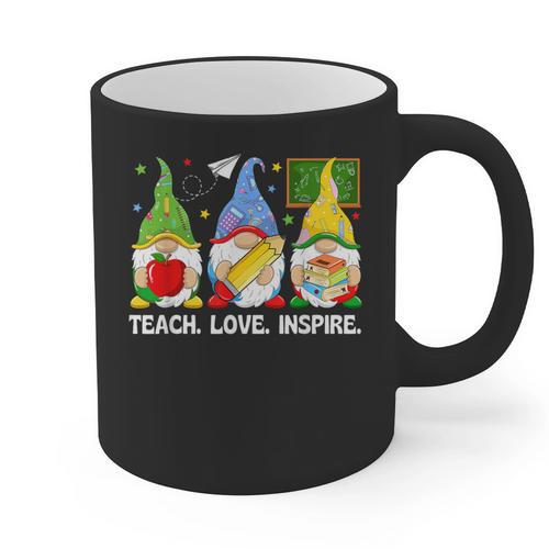 Cute Gnomes Teach Love And Inspire Back To School Teacher Graphic Print Coffee Mug - teacherstshirts.com AU