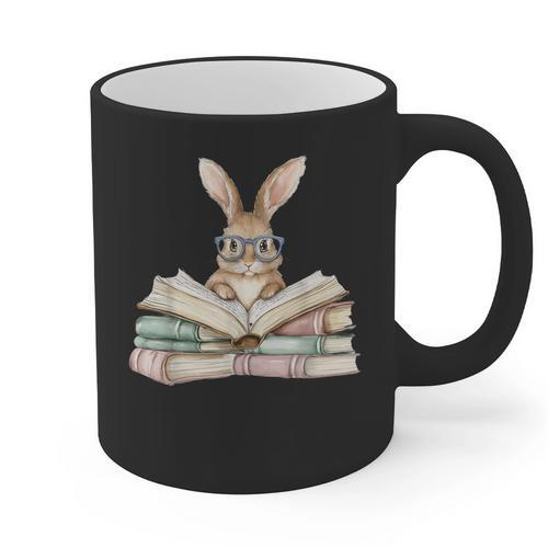 Cute Reading Bunny Glasses Books Bookworm Reader Teacher Graphic Print Coffee Mug - teacherstshirts.com