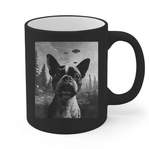 Dog Mom Dad Alien Selfie Boston Terrier UFO For Men Women Graphic Print Coffee Mug - Bostonterriersmerch.com