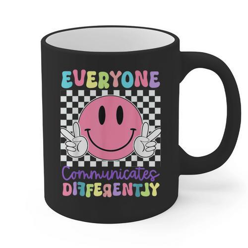 Everyone Communicates Differently Autism Awareness Teacher Graphic Print Coffee Mug - teacherstshirts.com AU