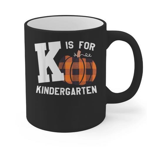 Fall Kindergarten Teacher K Is For Buffalo Plaid Pumpkin Graphic Print Coffee Mug - teacherstshirts.com UK