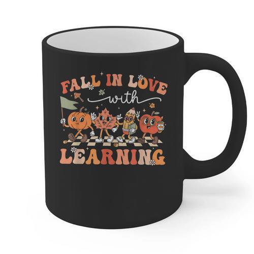 Fall In Love With Learning Autumn Teacher Thanksgiving Graphic Print Coffee Mug - teacherstshirts.com DE