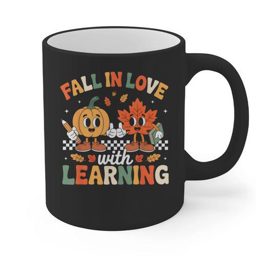 Fall In Love With Learning Shirt Autumn Thanksgiving Teacher Graphic Print Coffee Mug - teacherstshirts.com DE